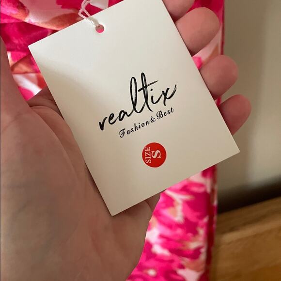 REALTIX NWT Floral Pink Strapless Satin Midi Dress Size S - Picture 4 of 6